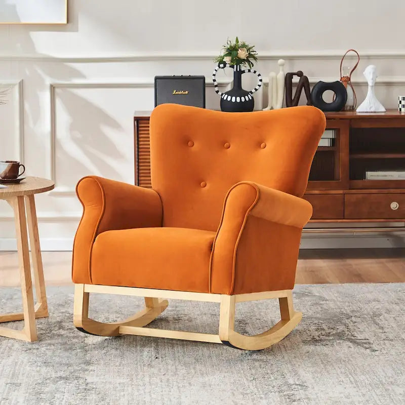 Rocking Chair, Upholstered Accent Chair for Nursery,Living Room, Small Contemporary Rocker, Kids Cushioned Arm Chair