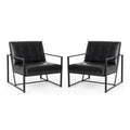 Glitzhome Set of 2 29.25W Mid-Century PU Leather Tufted Accent Chairs