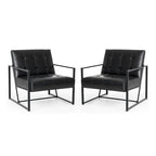 Glitzhome Set of 2 29.25W Mid-Century PU Leather Tufted Accent Chairs