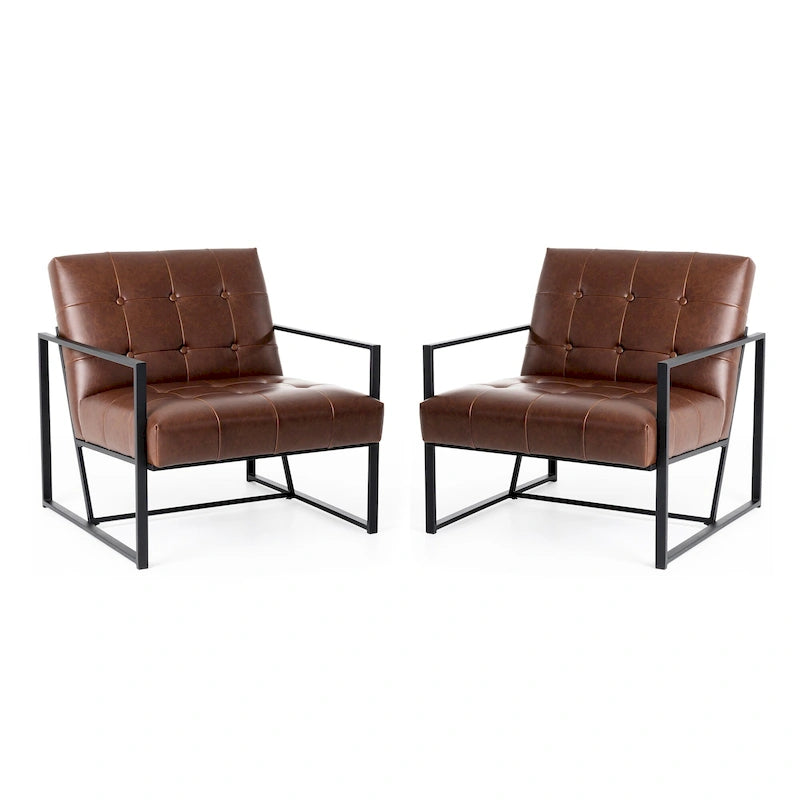 Ensemble de 2 fauteuils d’appoint mi-siècle en similicuir PU capitonné Glitzhome 29.25W
