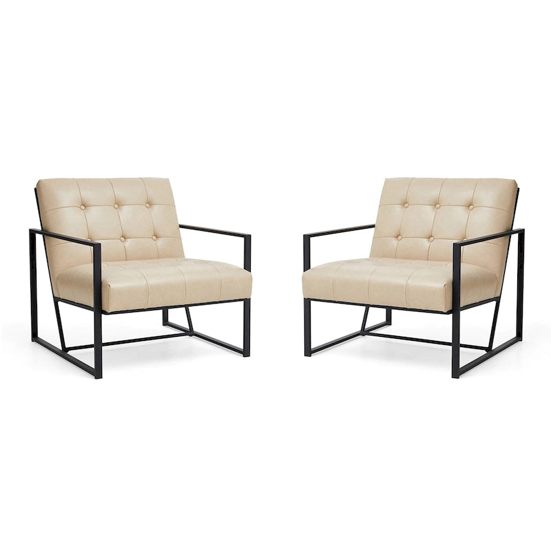 Ensemble de 2 fauteuils d’appoint mi-siècle en similicuir PU capitonné Glitzhome 29.25W