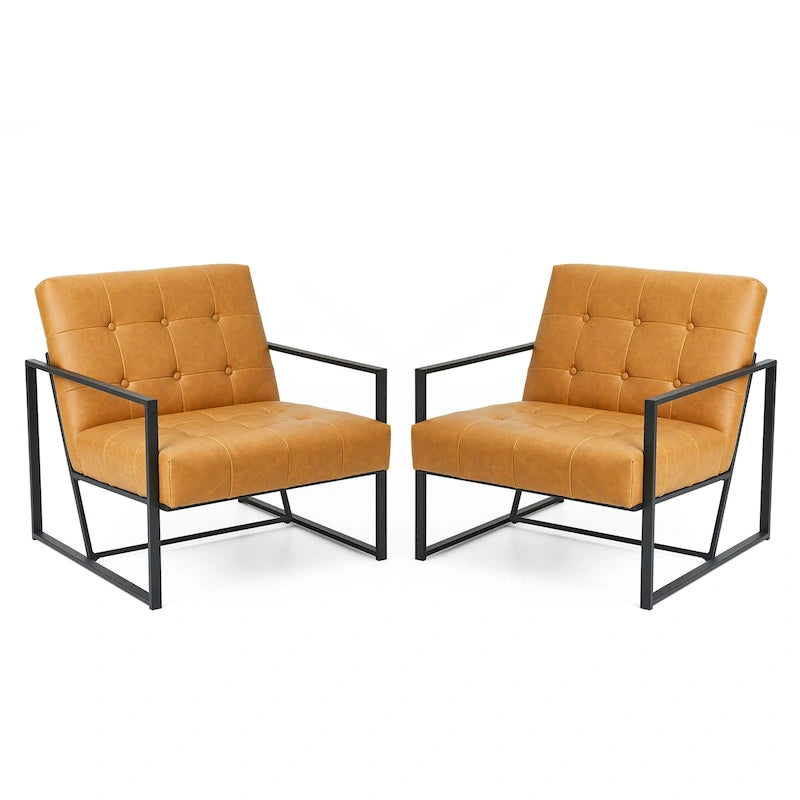 Ensemble de 2 fauteuils d’appoint mi-siècle en similicuir PU capitonné Glitzhome 29.25W