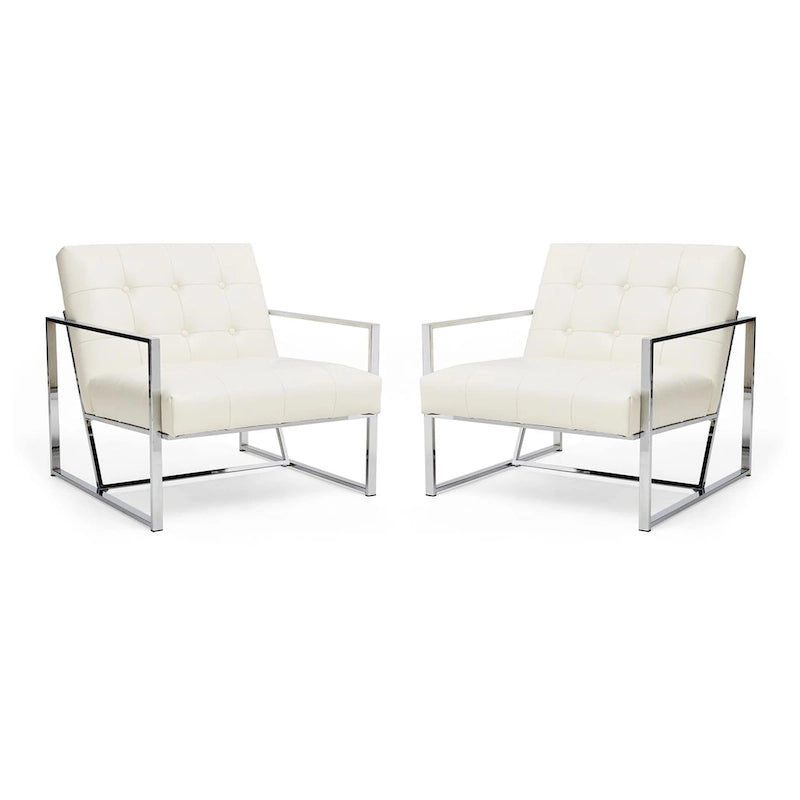 Ensemble de 2 fauteuils d’appoint mi-siècle en similicuir PU capitonné Glitzhome 29.25W