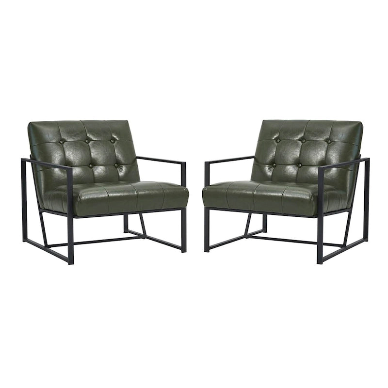 Ensemble de 2 fauteuils d’appoint mi-siècle en similicuir PU capitonné Glitzhome 29.25W