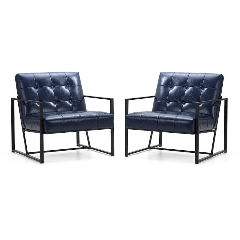 Ensemble de 2 fauteuils d’appoint mi-siècle en similicuir PU capitonné Glitzhome 29.25W