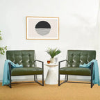 Glitzhome Set of 2 29.25W Mid-Century PU Leather Tufted Accent Chairs