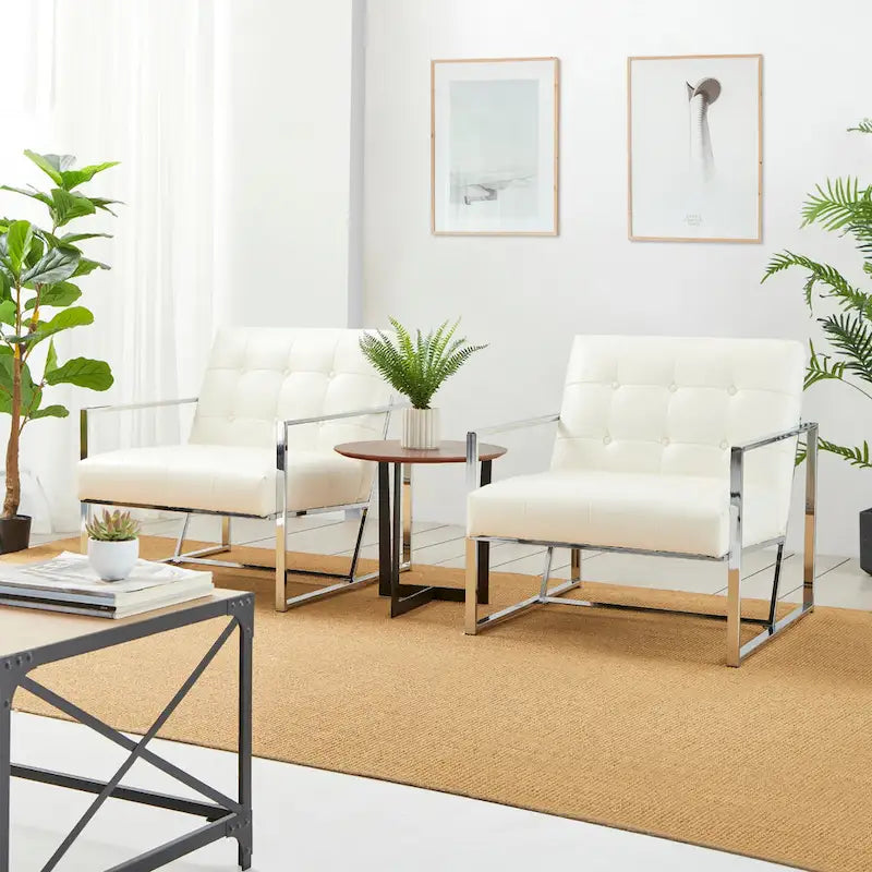 Glitzhome Set of 2 29.25W Mid-Century PU Leather Tufted Accent Chairs