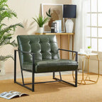 Glitzhome Set of 2 29.25W Mid-Century PU Leather Tufted Accent Chairs