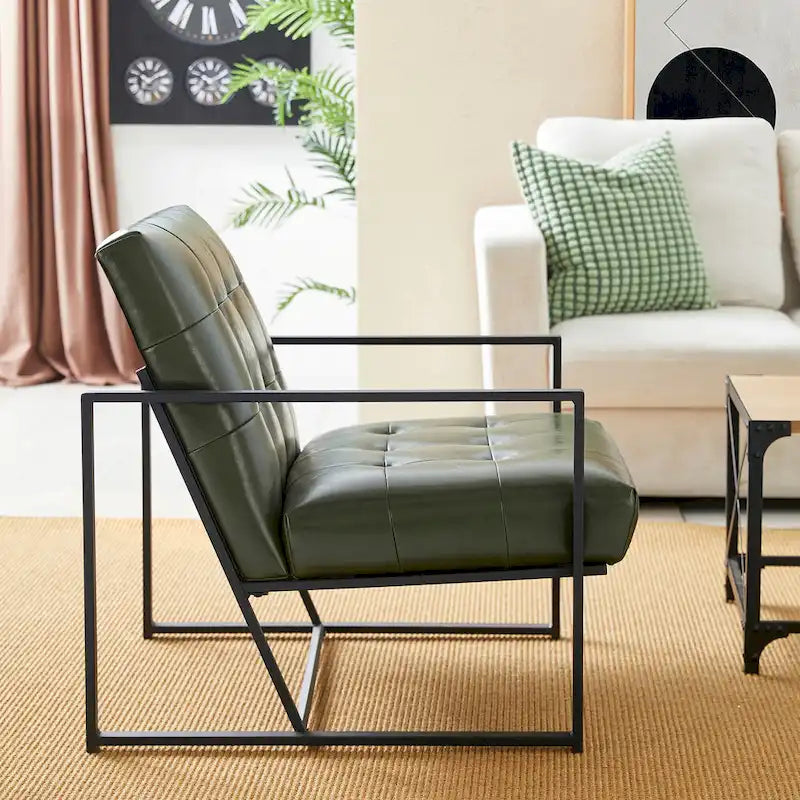 Glitzhome Set of 2 29.25W Mid-Century PU Leather Tufted Accent Chairs