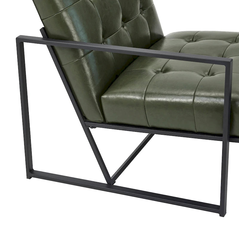 Glitzhome Set of 2 29.25W Mid-Century PU Leather Tufted Accent Chairs