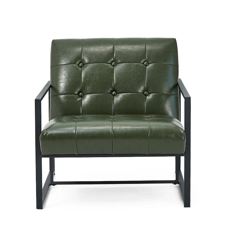 Glitzhome Set of 2 29.25W Mid-Century PU Leather Tufted Accent Chairs