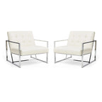 Glitzhome Set of 2 29.25W Mid-Century PU Leather Tufted Accent Chairs