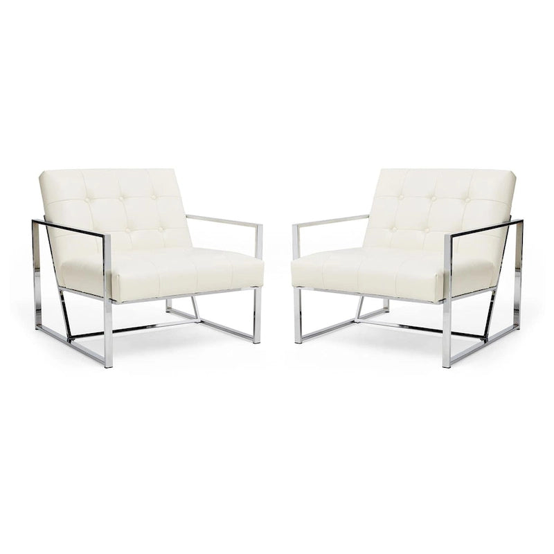 Glitzhome Set of 2 29.25W Mid-Century PU Leather Tufted Accent Chairs