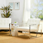 Glitzhome Set of 2 29.25W Mid-Century PU Leather Tufted Accent Chairs