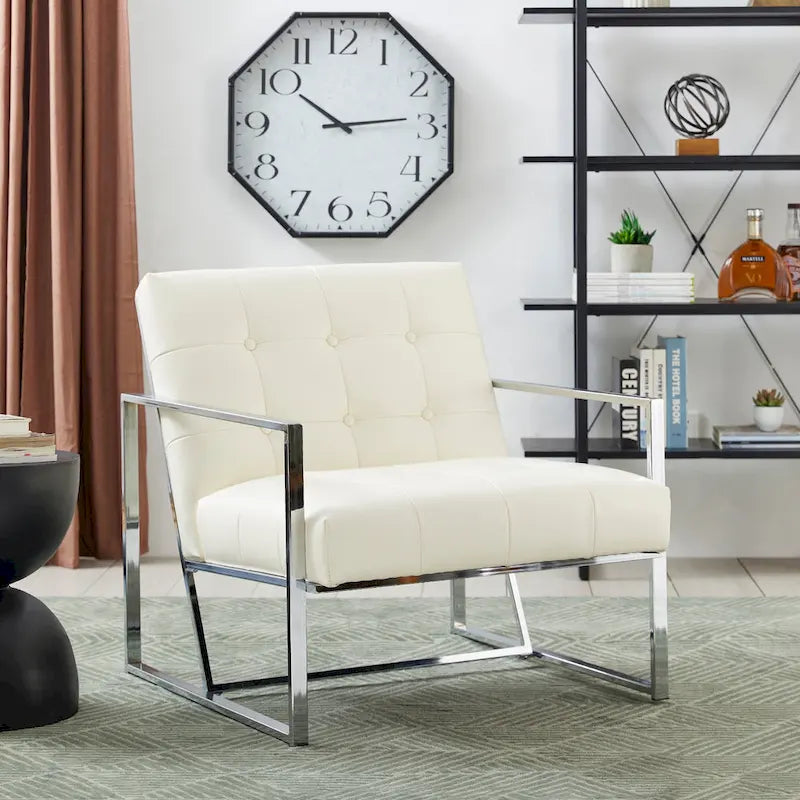 Glitzhome Set of 2 29.25W Mid-Century PU Leather Tufted Accent Chairs