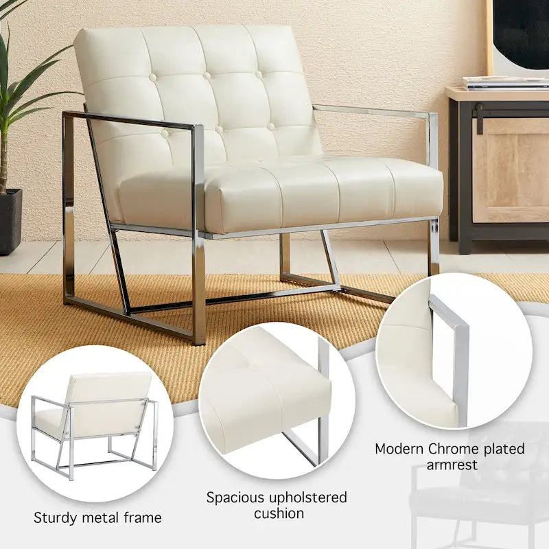 Glitzhome Set of 2 29.25W Mid-Century PU Leather Tufted Accent Chairs