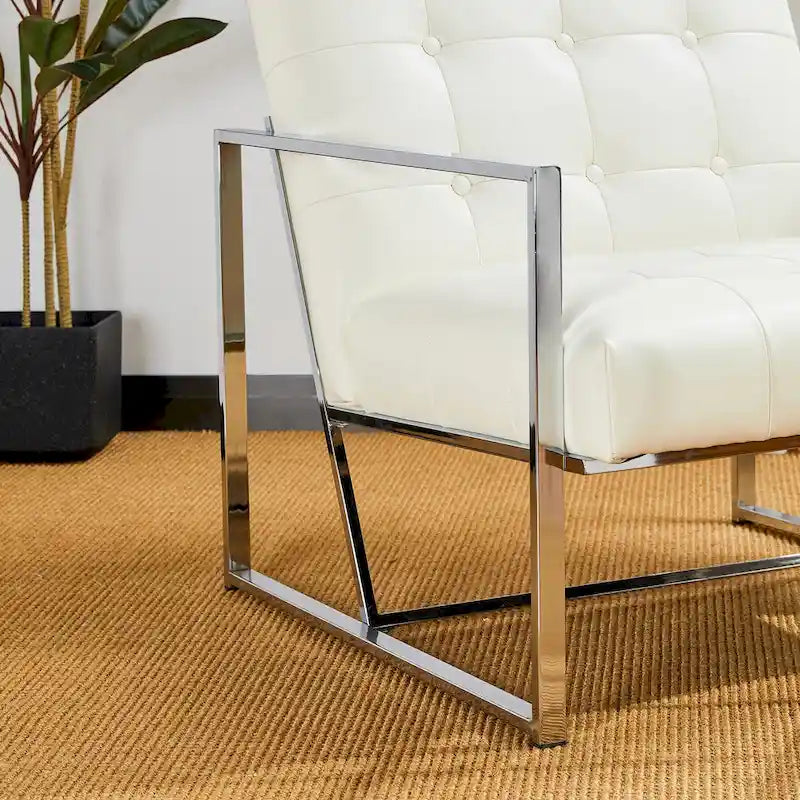 Glitzhome Set of 2 29.25W Mid-Century PU Leather Tufted Accent Chairs