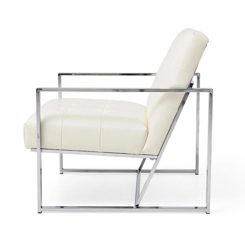 Glitzhome Set of 2 29.25W Mid-Century PU Leather Tufted Accent Chairs