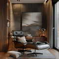 Mid-century Full Grain Leather Accent Chaise Lounge Chair and Ottoman