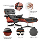 Mid-century Full Grain Leather Accent Chaise Lounge Chair and Ottoman