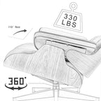 Mid-century Full Grain Leather Accent Chaise Lounge Chair and Ottoman