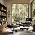 Mid-century Full Grain Leather Accent Chaise Lounge Chair and Ottoman