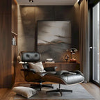 Mid-century Full Grain Leather Accent Chaise Lounge Chair and Ottoman