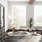 Mid-century Full Grain Leather Accent Chaise Lounge Chair and Ottoman