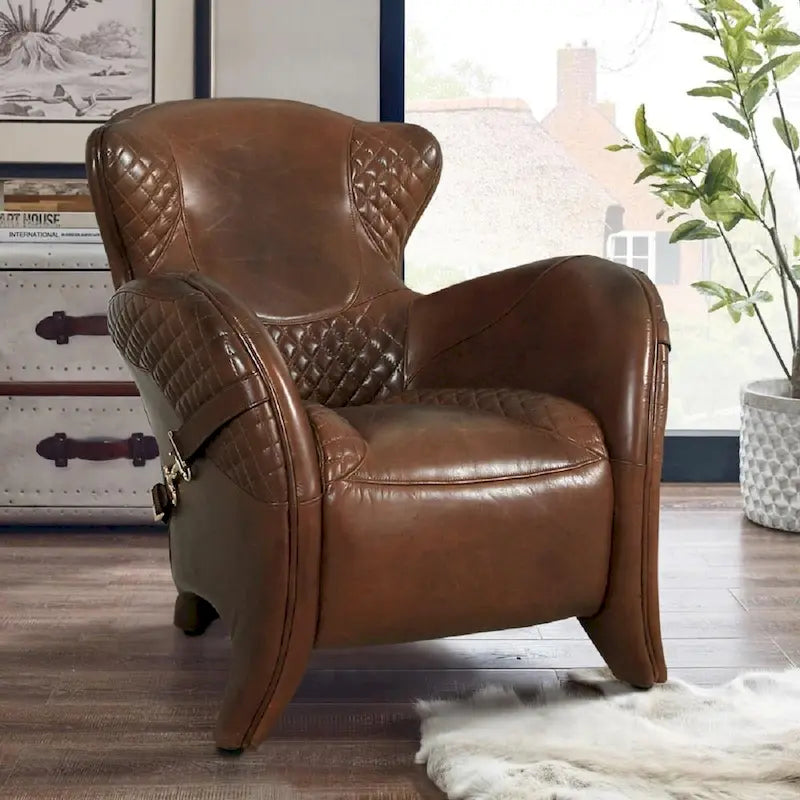 Pasargad Home Aspen Flügelstuhl aus vollnarbigem Leder, braun – W31xD34.5xH33.5