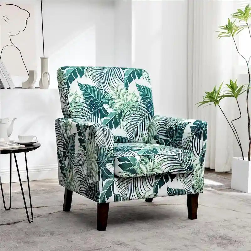Sillón decorativo moderno con brazos, estructura de madera de abedul y tapizado de microfibra