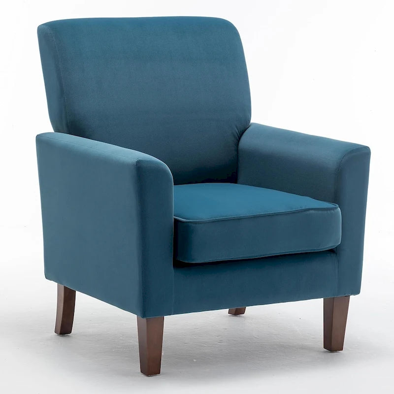 Sillón decorativo moderno con brazos, estructura de madera de abedul y tapizado de microfibra