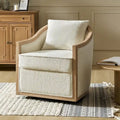 Oswald Jess Farmhouse Solid Wood Edging Swivel Barrel Chair with Toss Pillows by HULALA HOME