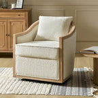 Oswald Jess Farmhouse Solid Wood Edging Swivel Barrel Chair with Toss Pillows by HULALA HOME