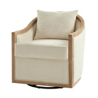 Oswald Jess Farmhouse Solid Wood Edging Swivel Barrel Chair with Toss Pillows by HULALA HOME