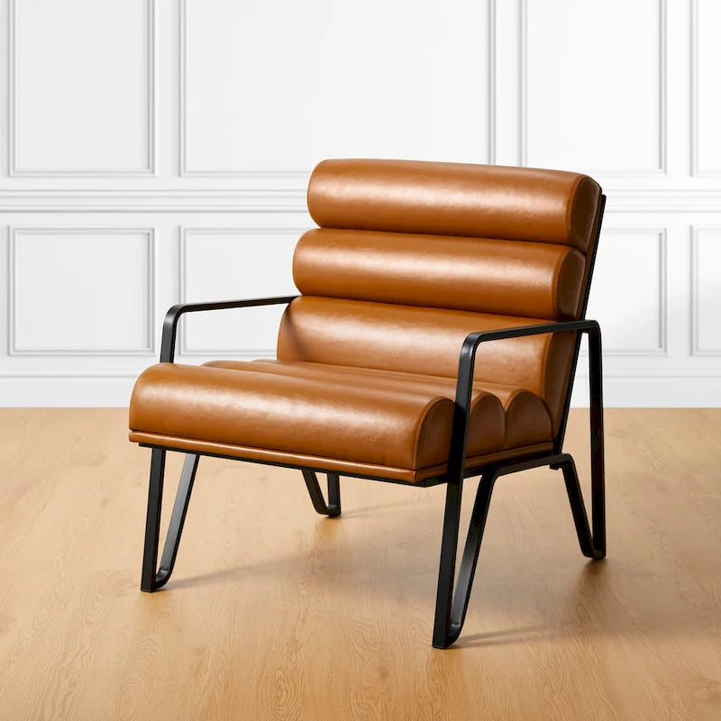 Glitzhome 26.75W Modern Comfy PU Leather Accent Chair with Metal Frame