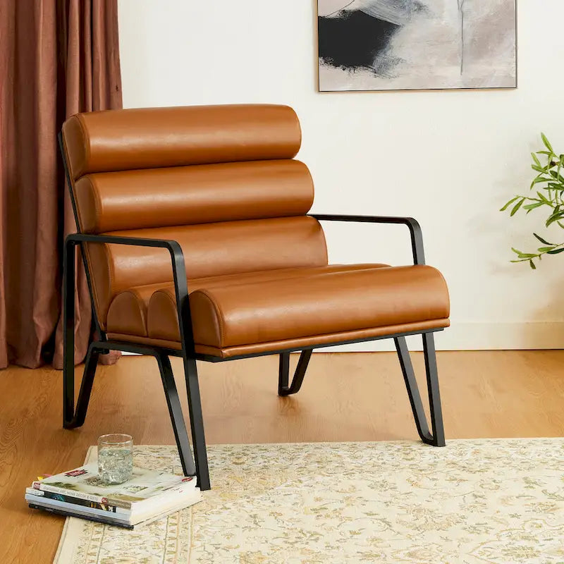 Glitzhome 26.75W Modern Comfy PU Leather Accent Chair with Metal Frame