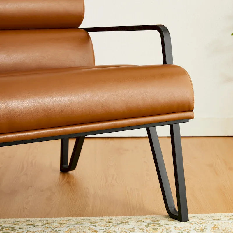 Glitzhome 26.75W Modern Comfy PU Leather Accent Chair with Metal Frame