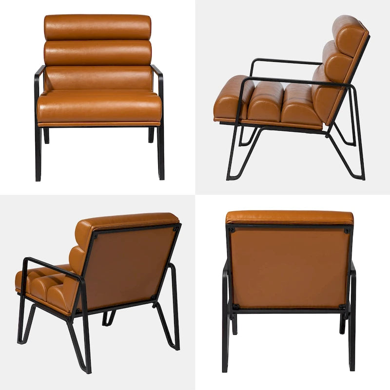 Glitzhome 26.75W Modern Comfy PU Leather Accent Chair with Metal Frame