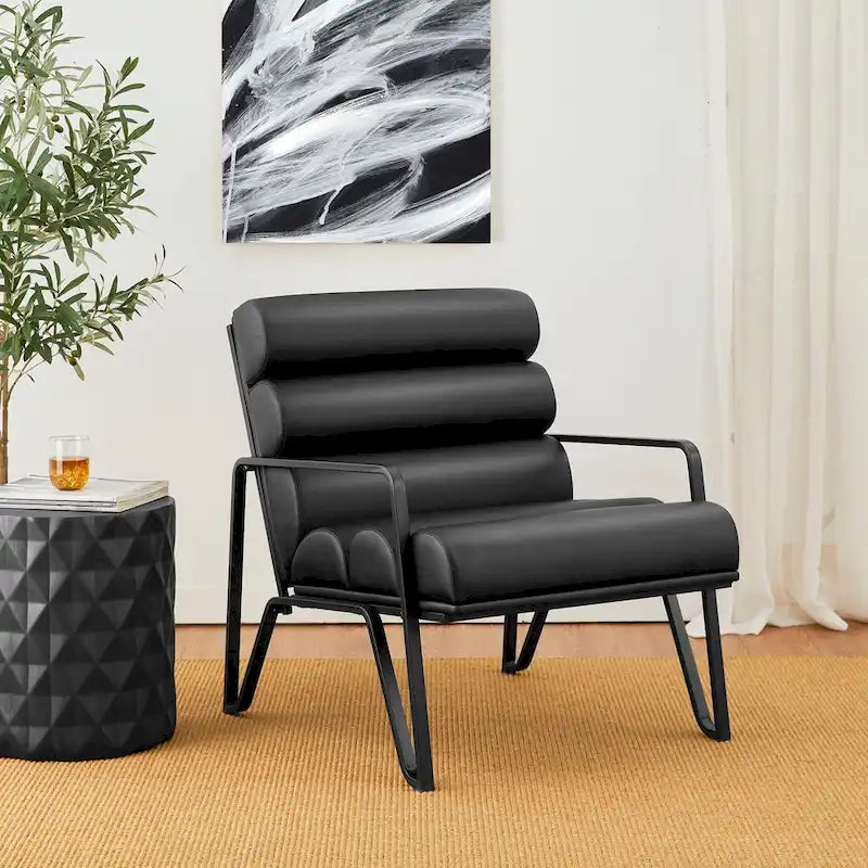 Glitzhome 26.75W Modern Comfy PU Leather Accent Chair with Metal Frame