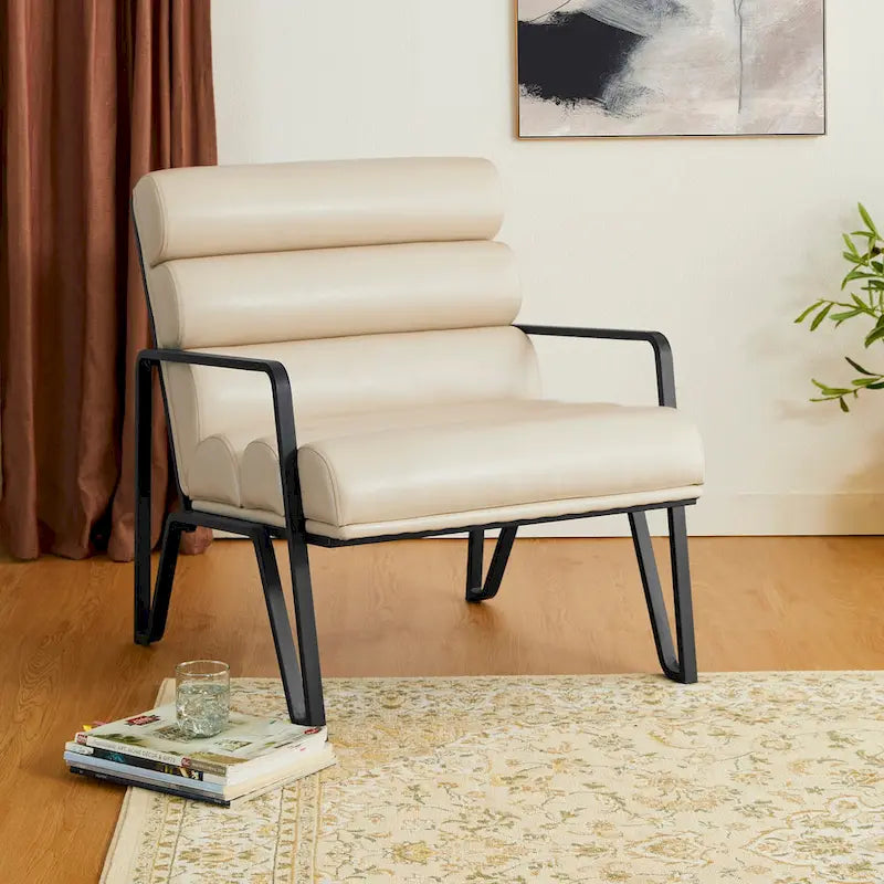 Glitzhome 26.75W Modern Comfy PU Leather Accent Chair with Metal Frame