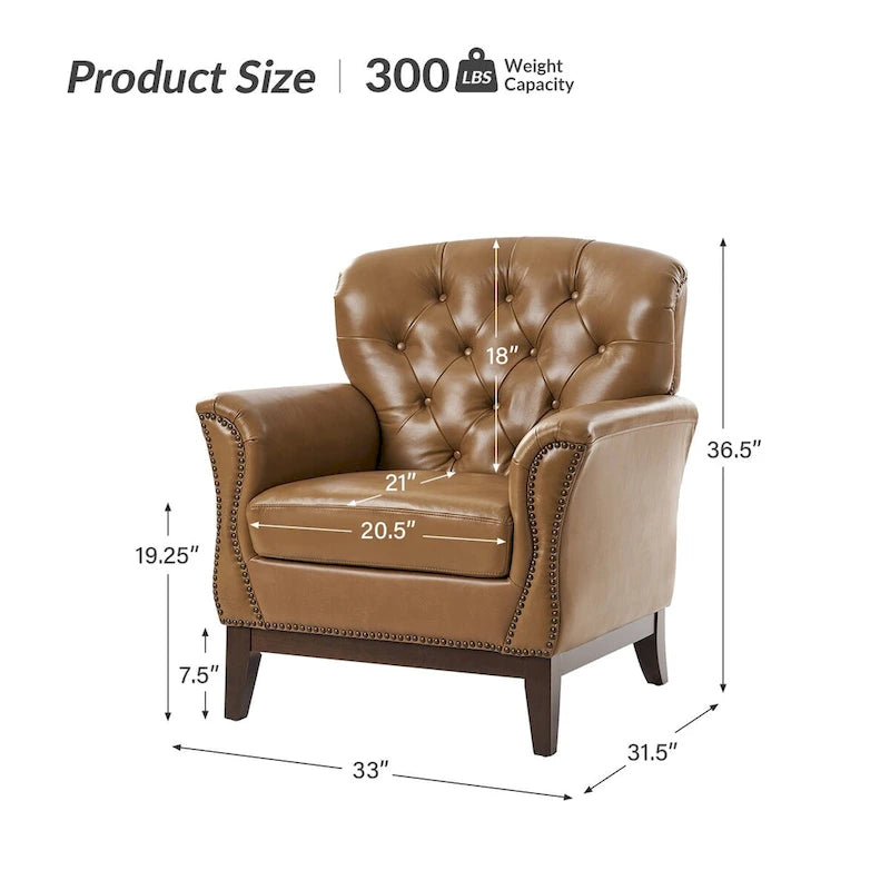 Burt perinteinen aidosta nahasta valmistettu tehostetuoli, napitettu siipiselkänoja, HULALA HOME