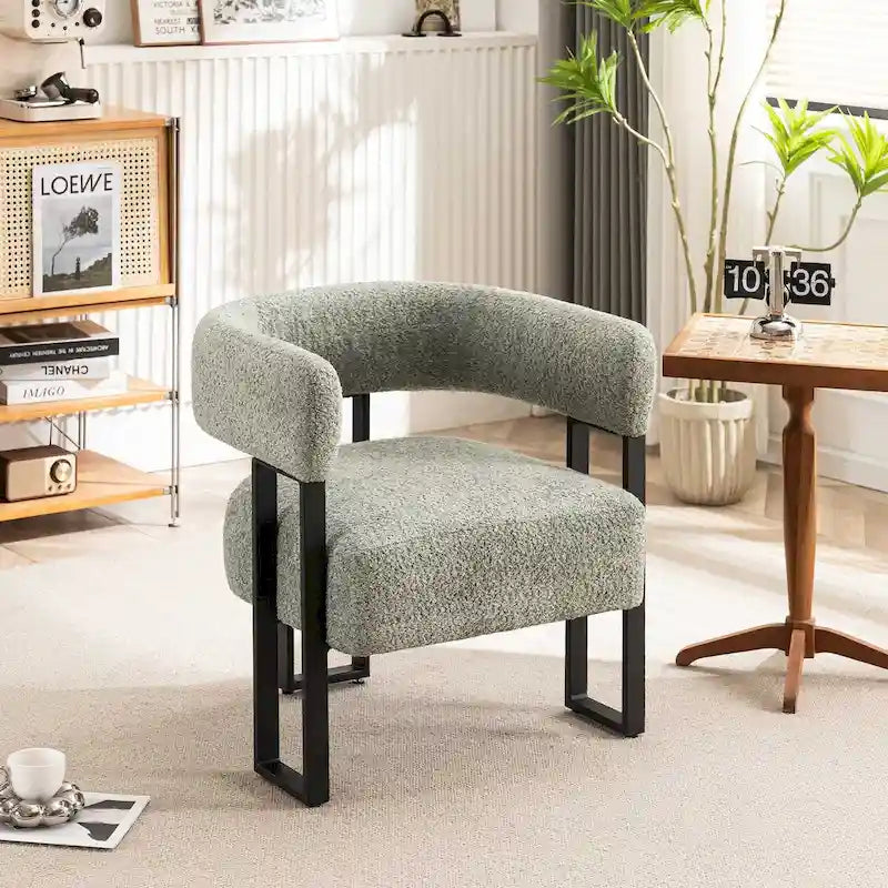 Upholstered Teddy Velvet Single Accent Chair Modern Corner Padded Boucle Armchair for Living Room Bedroom Lounge