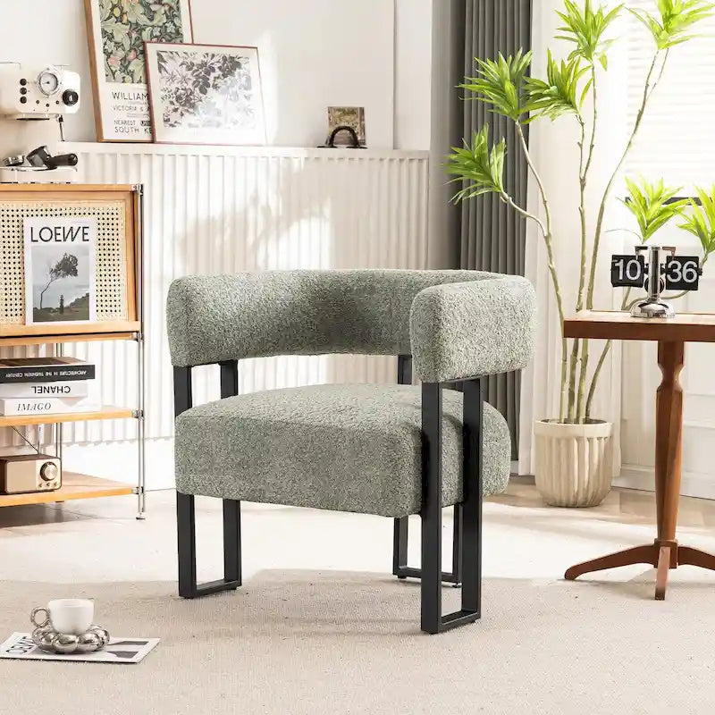 Upholstered Teddy Velvet Single Accent Chair Modern Corner Padded Boucle Armchair for Living Room Bedroom Lounge