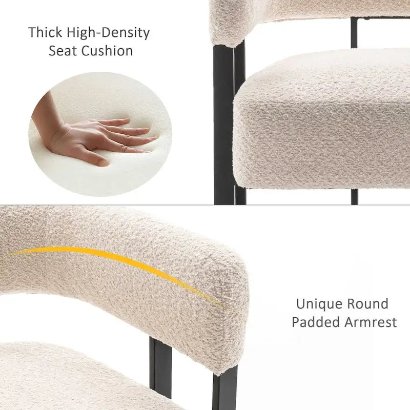 Upholstered Teddy Velvet Single Accent Chair Modern Corner Padded Boucle Armchair for Living Room Bedroom Lounge