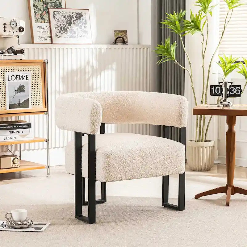 Upholstered Teddy Velvet Single Accent Chair Modern Corner Padded Boucle Armchair for Living Room Bedroom Lounge