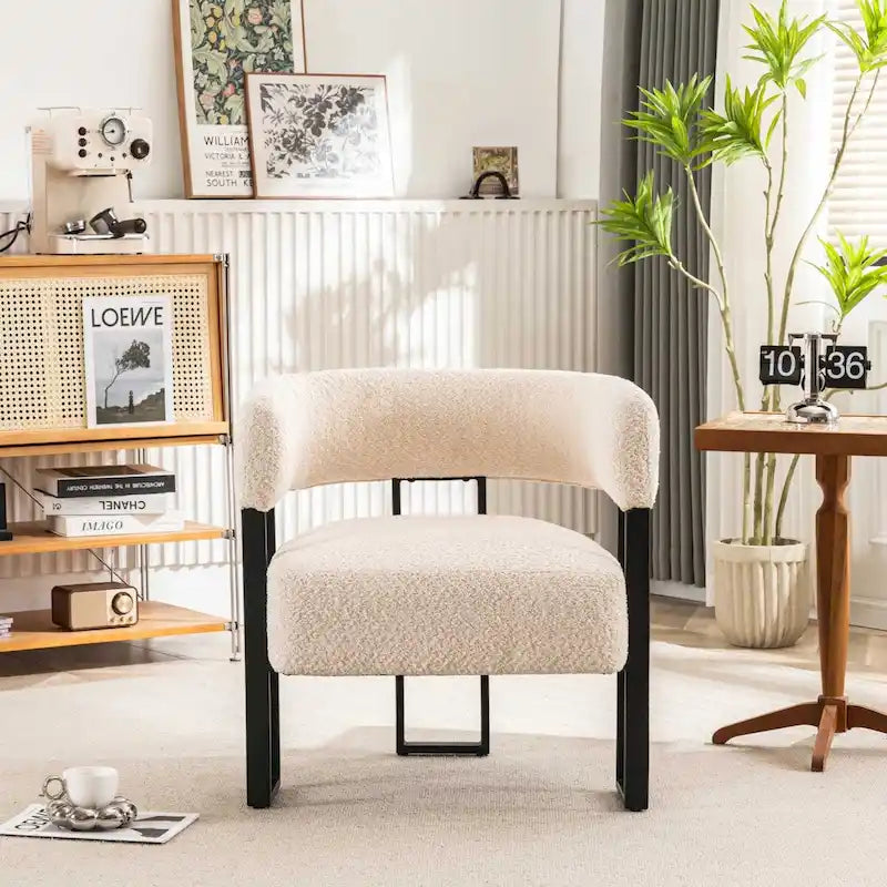 Upholstered Teddy Velvet Single Accent Chair Modern Corner Padded Boucle Armchair for Living Room Bedroom Lounge