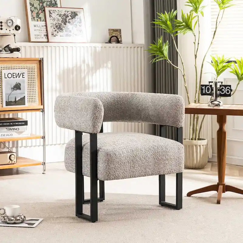 Upholstered Teddy Velvet Single Accent Chair Modern Corner Padded Boucle Armchair for Living Room Bedroom Lounge