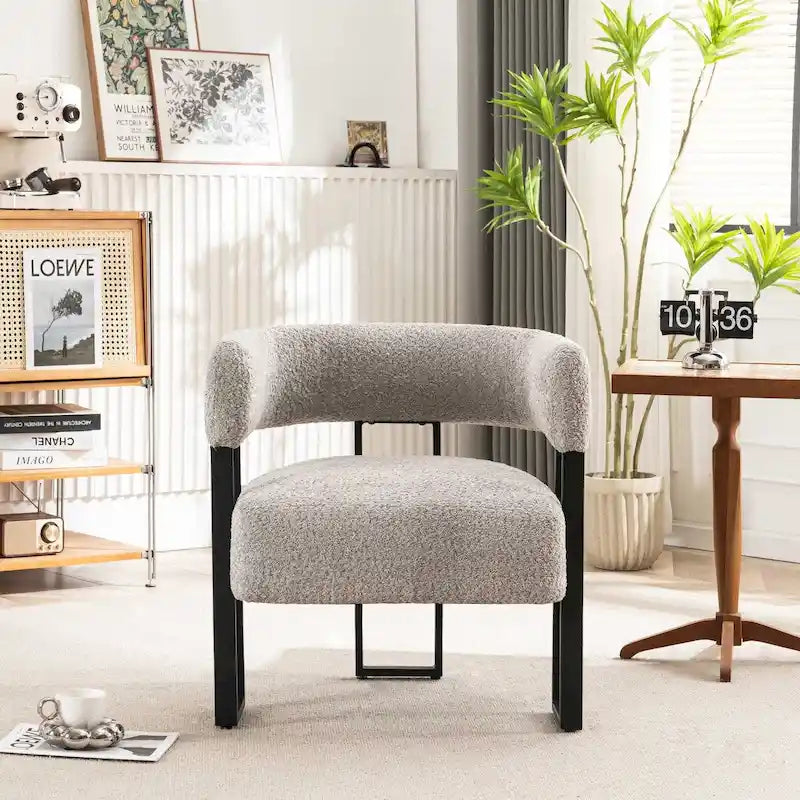 Upholstered Teddy Velvet Single Accent Chair Modern Corner Padded Boucle Armchair for Living Room Bedroom Lounge