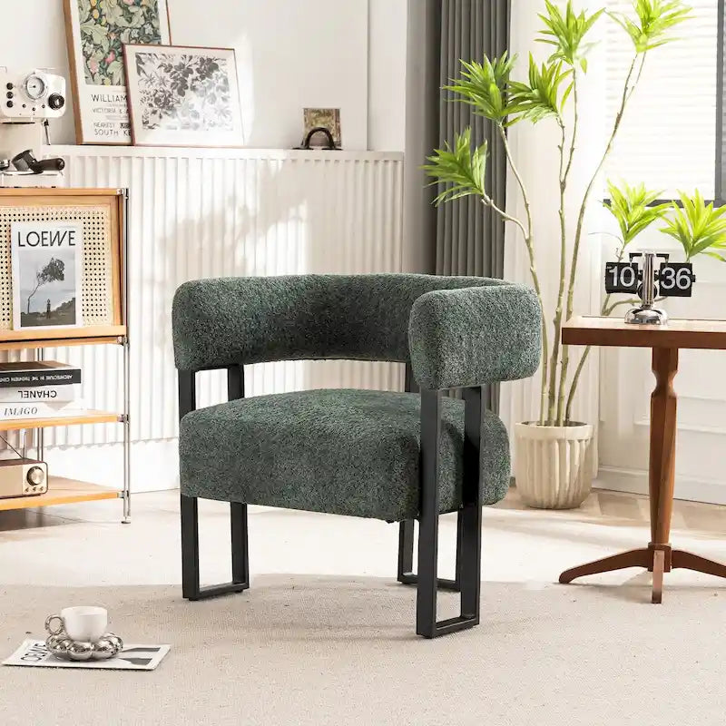 Upholstered Teddy Velvet Single Accent Chair Modern Corner Padded Boucle Armchair for Living Room Bedroom Lounge