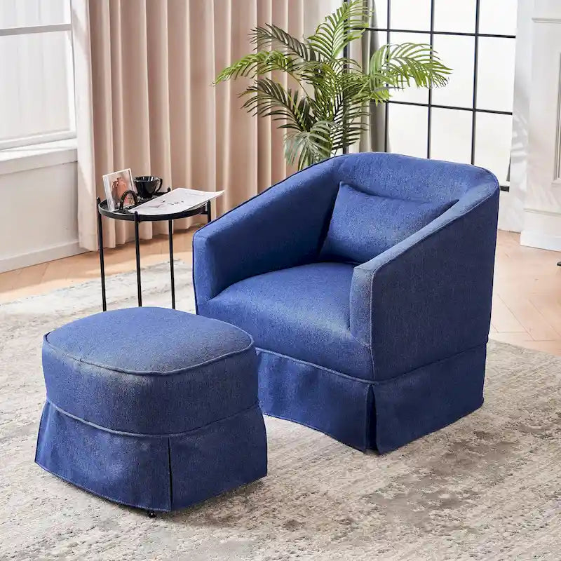Sillón barril giratorio con otomana, sillón decorativo giratorio para sala